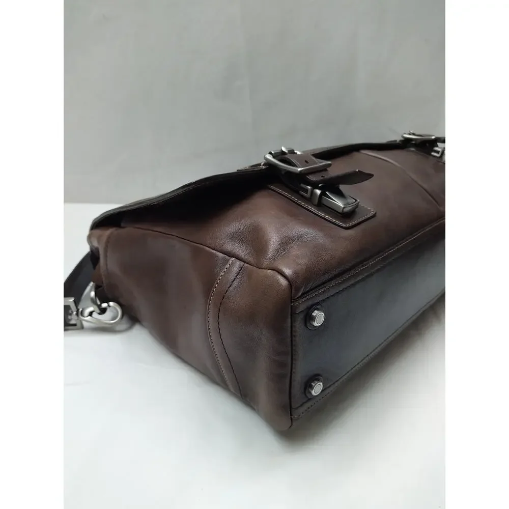 Coach Brown Leather Trade Briefcase Pushlock Messenger Crossbody Bag - Vintage